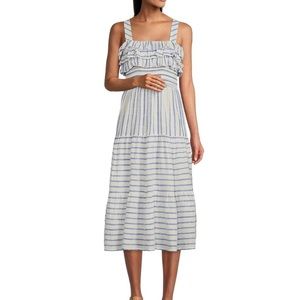 Reba striped ruffle square neck dress